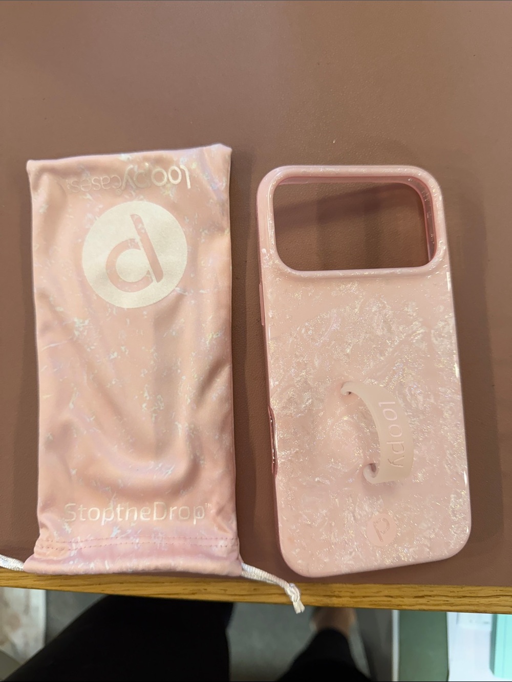 Loopy Case Pink Pearlescent Phone Case with Loop Grip and Matching Pouch